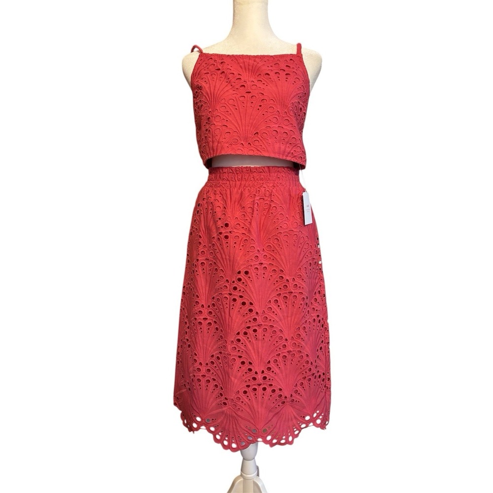 Andie Rosette Pink Eyelet Set The Santiago Crop Top S & The Mona Skirt XS Lined